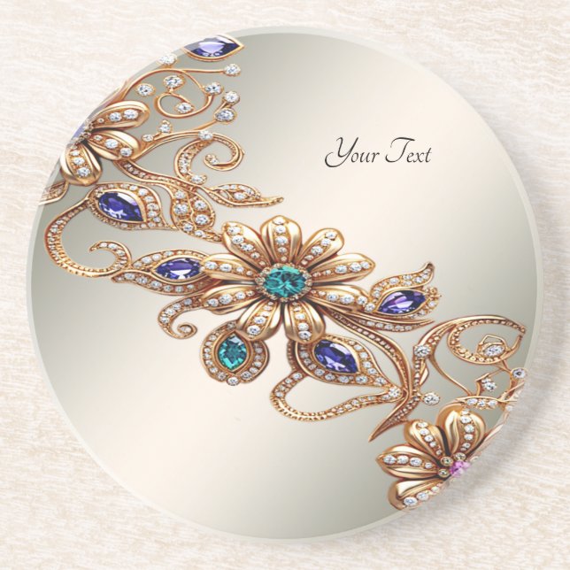 Elegant Gold Jewel Flowers Sandstone Coaster Getränkeuntersetzer (Vorne)