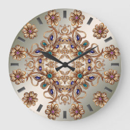 Elegant Gold Jewel Flowers Wall Clock Große Wanduhr