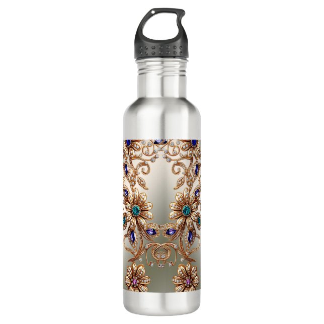 Elegant Gold Jewel Flowers Water Bottle Edelstahlflasche (Vorderseite)
