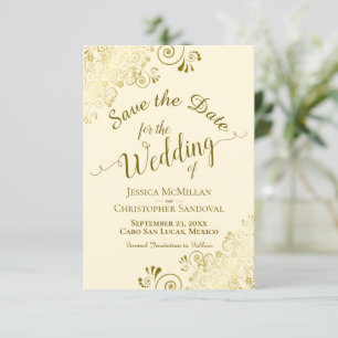 Elegant Gold Lace Filigree auf Ivory Cream Wedding Save The Date