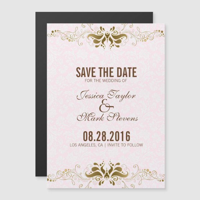 Elegant Gold Lace White Damasks Magneteinladung (Vorne/Hinten)