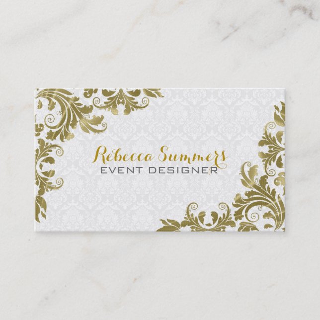 Elegant Gold Lace White Damasks Visitenkarte (Vorderseite)