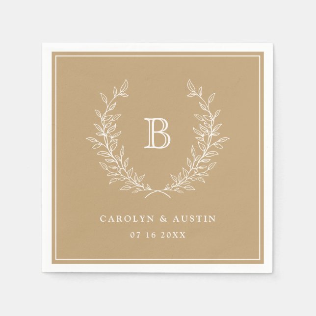 Elegant Gold Laurel Wreath Wedding Monogram Serviette (Vorderseite)