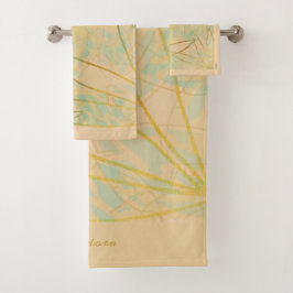 Elegant Gold Leaf Aqua Pink Badhandtuch Set