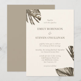 Elegant Gold Leaf Champagne Ivory Wedding Einladung