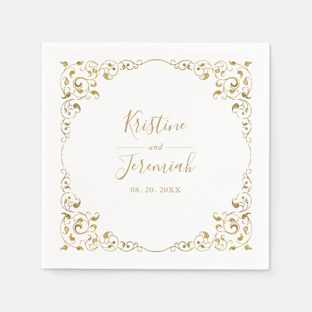 Elegant Gold Leaf Script Name Wedding Serviette (Vorderseite)