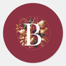 Elegant Gold Leaf Winter Wedding Monogram Runder Aufkleber