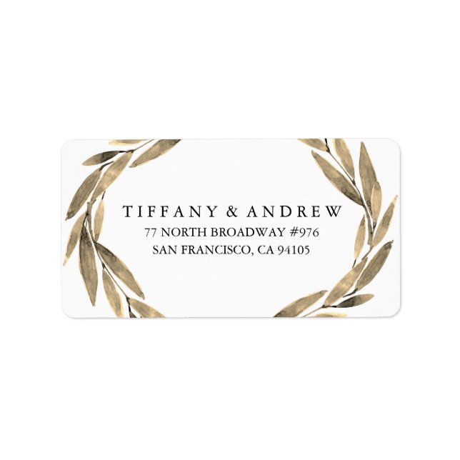 Elegant Gold Leaf Wreath Wedding Address Label Adressaufkleber (Vorne)