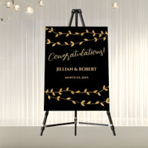 Elegant Gold Leaves Black Wedding Congratulations