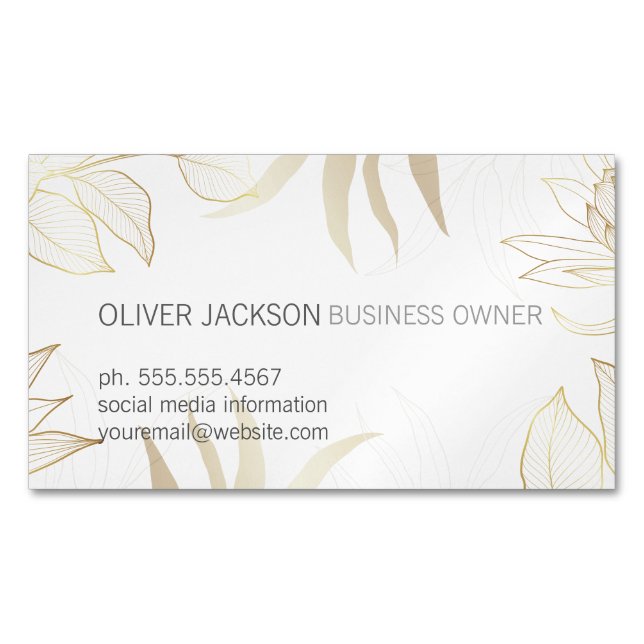 Elegant Gold Leaves Illustration  Magnetische Visitenkarte (Vorderseite)