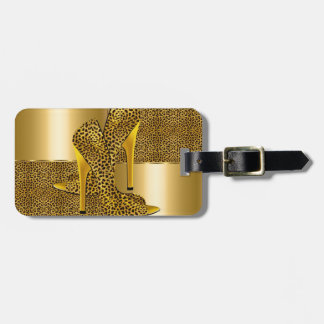 Elegant Gold Leopard High Heel Shoes Animal Gepäckanhänger