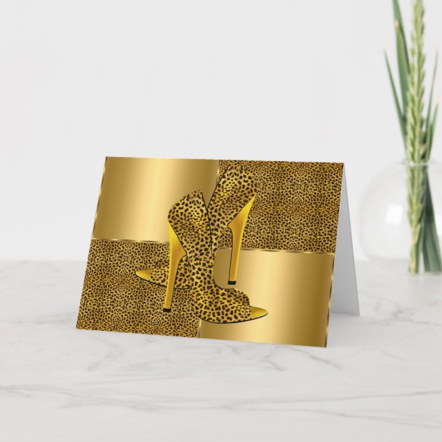 Elegant Gold Leopard High Heel Shoes Animal Karte (Vorderseite)