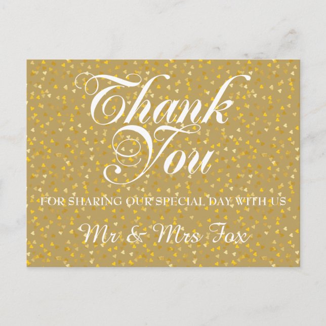 Elegant Gold Liebe Hearts Confetti Vielen Dank Postkarte (Vorderseite)