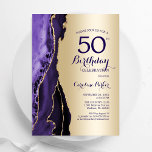 Elegant Gold Lila Agate 50. Geburtstag Einladung<br><div class="desc">Lila und goldene Altersgruppe 50. Geburtstagsfeier Einladung. Elegantes modernes Design mit Aquarellfarben-marmorgeode Hintergrund,  Imitate Glitzer Gold und Typografie Skript-Schriftart. Die trendige Einladungskarte eignet sich perfekt für eine stilvolle Damenfeier. Gedruckte Zazzle Einladungen oder Sofortdownload digitalen druckbaren Vorlage.</div>