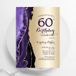 Elegant Gold Lila Agate 60. Geburtstag Einladung<br><div class="desc">Lila und goldene Altersgruppe 60. Geburtstagsfeier Einladung. Elegantes modernes Design mit Aquarellfarben-marmorgeode Hintergrund,  Imitate Glitzer Gold und Typografie Skript-Schriftart. Die trendige Einladungskarte eignet sich perfekt für eine stilvolle Damenfeier. Gedruckte Zazzle Einladungen oder Sofortdownload digitalen druckbaren Vorlage.</div>