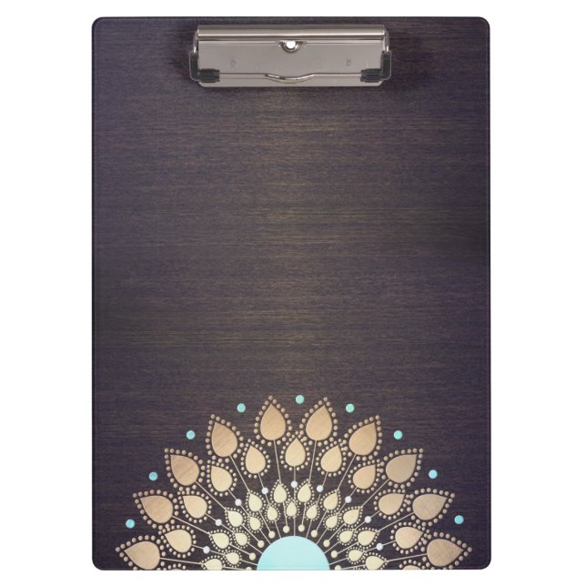 Elegant Gold Lotus Mandala Wood Yoga Instructor Klemmbrett (Vorderseite)