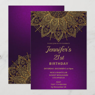 Elegant Gold Mandala 21. Geburtstag Einladung