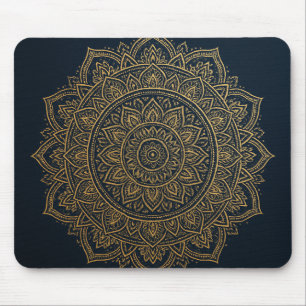 Elegant Gold Mandala auf Navy Mousepad