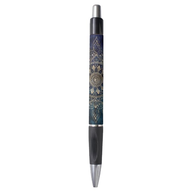 Elegant Gold Mandala Blue Galaxy Kugelschreiber (Vorderseite Vertikal)