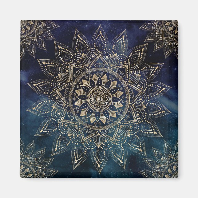 Elegant Gold Mandala Blue Galaxy Magnet (Vorne)