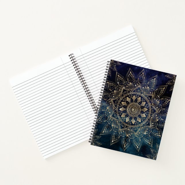 Elegant Gold Mandala Blue Galaxy Notizbuch (Innenseite)