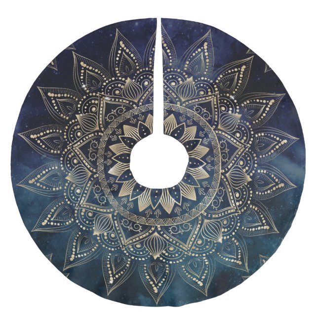 Elegant Gold Mandala Blue Galaxy Polyester Weihnachtsbaumdecke (Vorderseite)