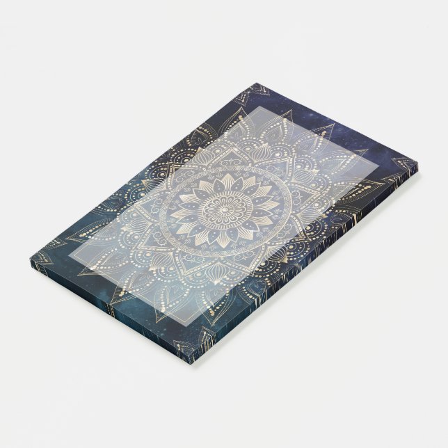 Elegant Gold Mandala Blue Galaxy Post-it Klebezettel (angewinkelt)