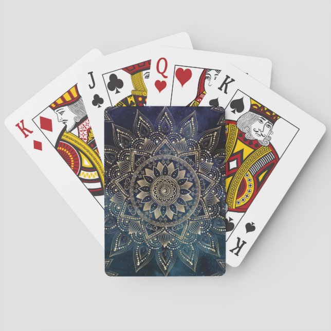 Elegant Gold Mandala Blue Galaxy Spielkarten (Rückseite)