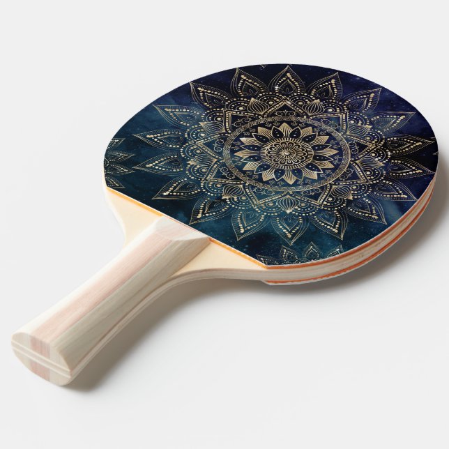 Elegant Gold Mandala Blue Galaxy Tischtennis Schläger (Vorderseite)