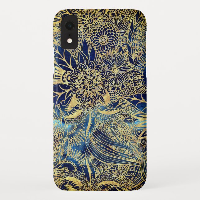 Elegant Gold Mandala Blume Blauer Nebel Case-Mate iPhone Hülle (Rückseite)