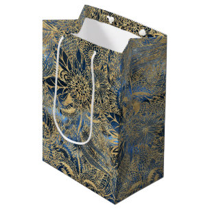Elegant Gold Mandala Blume Blauer Nebel Mittlere Geschenktüte