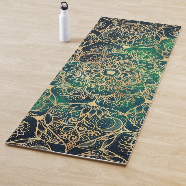 Elegant Gold Mandala Blumengrün Blau Yogamatte (Beispiel)