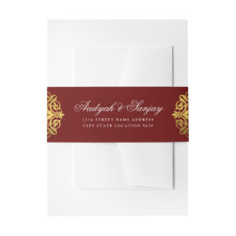 Elegant Gold Mandala Burgundy Indian Wedding Einladungsbanderole