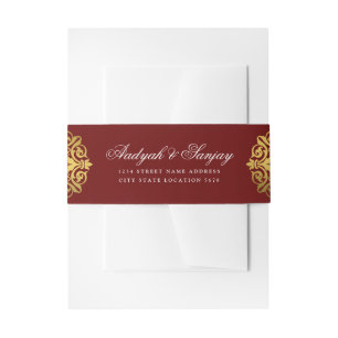 Elegant Gold Mandala Burgundy Indian Wedding Einladungsbanderole