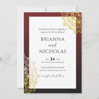 Elegant Gold Mandala Red Indian Wedding Einladung