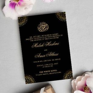 Elegant Gold Mandala Schwarz Islamische Hochzeit Einladung