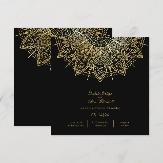 Elegant Gold Mandala Simple Black Wedding Einladung (Vorne/Hinten)