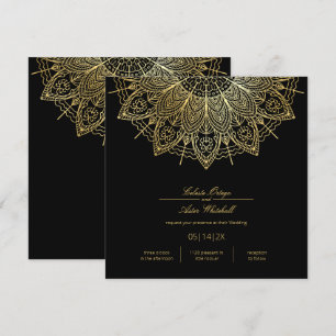 Elegant Gold Mandala Simple Black Wedding Einladung
