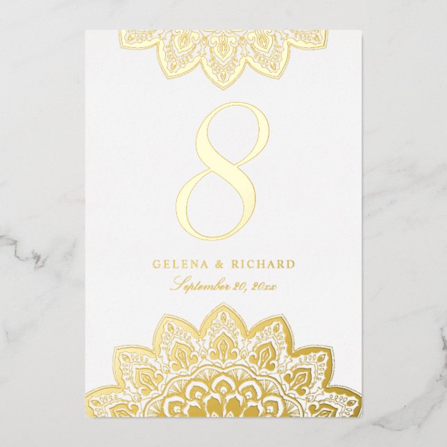 Elegant Gold Mandala Wedding Tischnummer (Vorderseite)