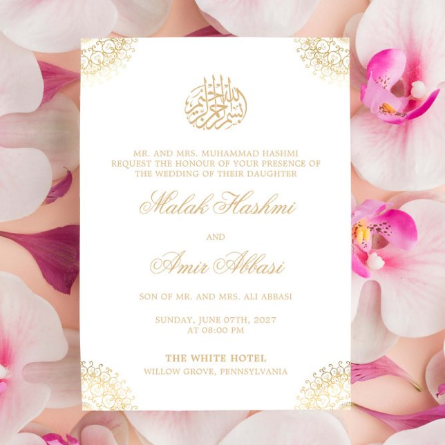 Elegant Gold Mandala Weiße islamische Hochzeit Einladung (Von Creator hochgeladen)