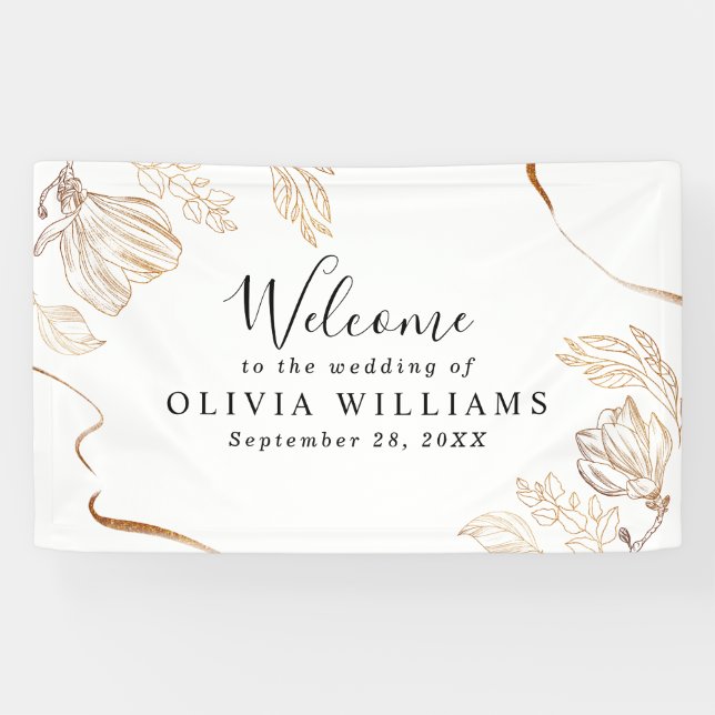 Elegant Gold Marble Blumengrün Banner (Horizontal)
