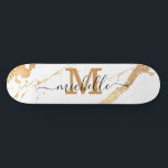 Elegant Gold Marble Monogram Script Skateboard<br><div class="desc">Trendige Personalisierte Monogramm Gold Weißes Marmor Strandtuch</div>