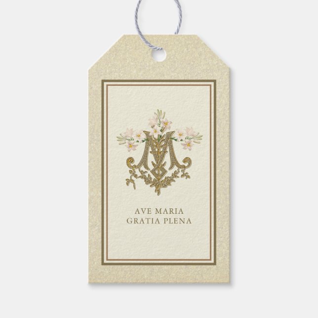 Elegant Gold Marian Monogram Religious Lilies Geschenkanhänger (Vorderseite)