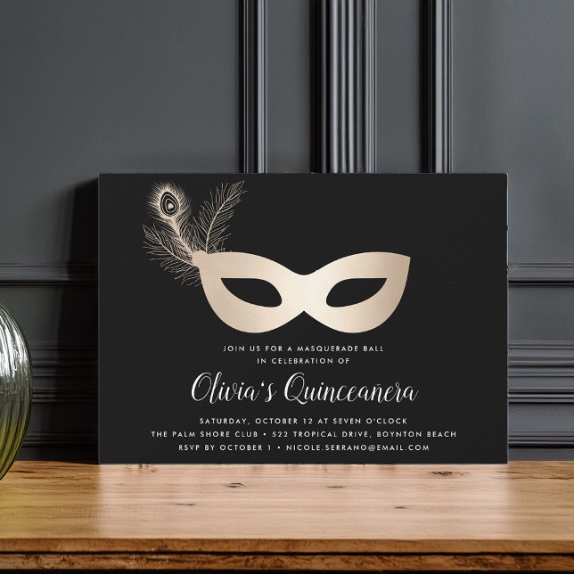 Elegant Gold Masquerade Theme Quinceanera Einladung (Von Creator hochgeladen)