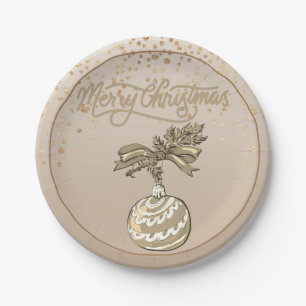 Elegant Gold Merry Christmas Paper Plate Pappteller