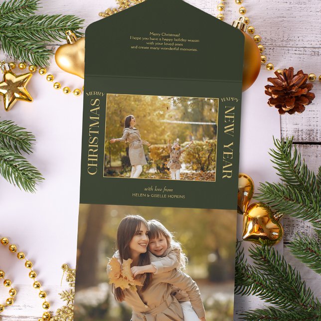 Elegant Gold Merry Christmas Typography Photo All In One Einladung (Von Creator hochgeladen)