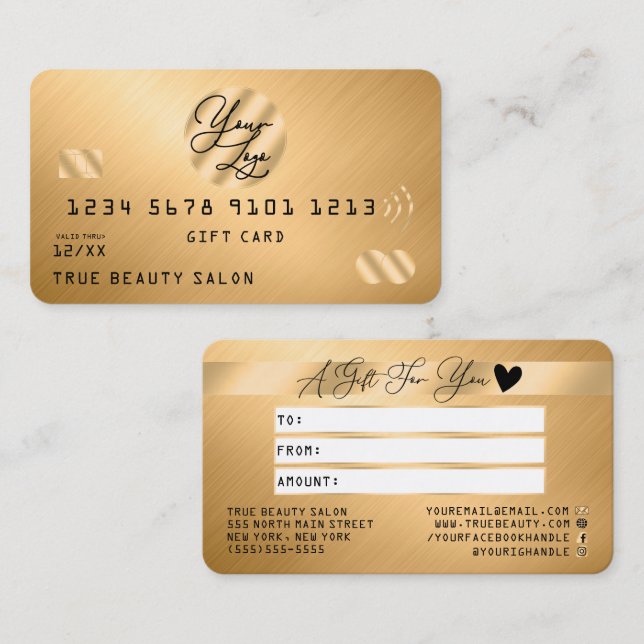 Élégant Gold Metallic Credit Logo Certificat cadea (Devant / Derrière)