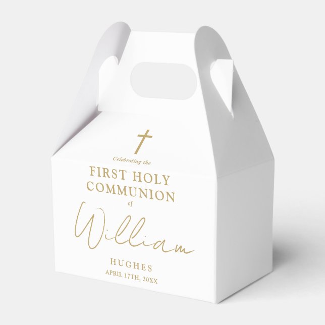 Elegant Gold Minimalistisch First Holy Communion Geschenkschachtel (Vorderseite)