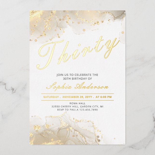 Elegant Gold Moderne 30. Geburtstag Folieneinladung (Vorderseite)