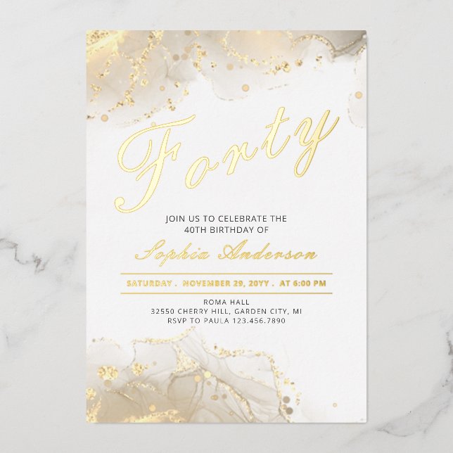 Elegant Gold Moderne 40. Geburtstag Folieneinladung (Vorderseite)